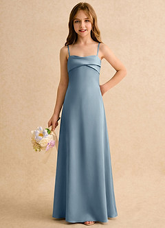 Azazie Mirabella Girls Formal Robe Demoiselle D'honneur Fillette Robe Fourreau en Satin extensible Encolure en Forme de Cœur Bleu Poussiéreux image5
