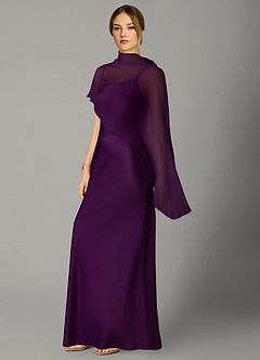 Azazie Jaleesa Bridesmaid Dresses Grape A-Line High Neck Stretch Satin Dress image4
