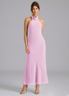 Azazie Velli Vestidos de madrinha de casamento Vestido Rosa Doce de Chiffon de sereia com Pescoço alto image5