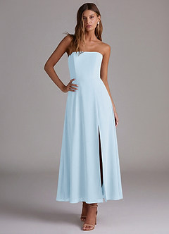 Azazie Wren 신부 들러리 드레스 A라인 스트랩리스 쉬폰 발목 길이 드레스 image5