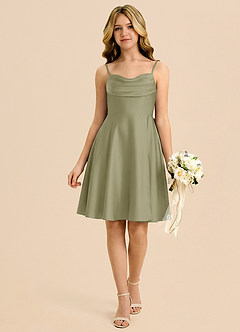 Azazie Bear Junior Pistachio A-Line Sweetheart Neckline Stretch Satin Dress image1