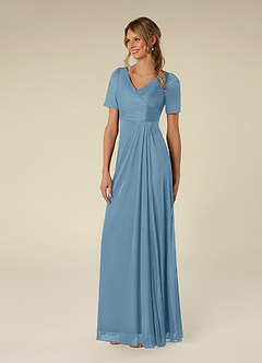 Azazie Bessie Mother of the Bride Dresses Steel Blue A-Line Pleated Mesh Dress image4