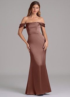 Azazie Miley 신부 들러리 드레스 인어 오프 더 숄더 스트레치 새틴 바닥 길이 드레스 image3