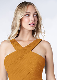 Azazie Kaleigh Bridesmaid Dresses Butterscotch A-Line Pleated Chiffon Dress image5