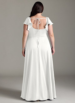 Azazie Bondi Bridesmaid Dresses White A-Line Bow Stretch Satin Dress image2