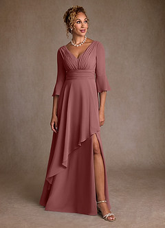 Azazie Eire vestidos de madre de la novia Vestido de Rosa Del Desierto de Gasa de Corte en A con Plisado image4