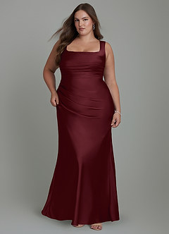 Azazie Agustina Abiti da Damigella Abito Sirena in Raso Elasticizzato Corsetto Cabernet image9