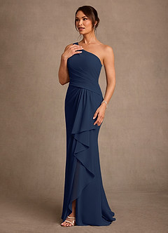 Azazie Floy vestidos de madre de la novia Vestido de Azul Marino Oscuro de Gasa de Corte Recto con Hombro unilateral image2