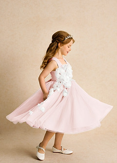 Azazie Dovey Flower Girl Dresses Blushing Pink Ball-Gown Bow Tulle Dress image5