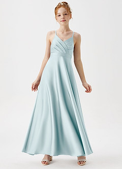 Azazie Avelina Junior A-Linie Plissee Stretch-Satin Kleid Seegrün image1