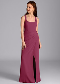 Azazie Mero Junior Mulberry Mermaid Pleated Chiffon Dress image6
