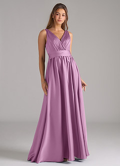 Azazie Kora Bridesmaid Dresses Wisteria A-Line Pleated Stretch Satin Dress image1