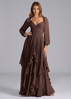 Azazie Karan Bridesmaid Dresses Ganache A-Line Long Sleeve Chiffon Dress image3