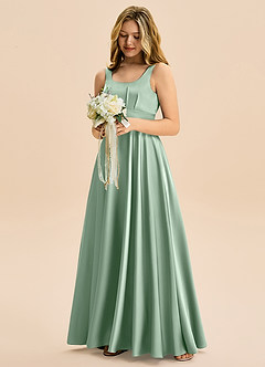 Azazie Gabby Junior Jurk van Stretch Satijn met A-Lijn Geplooid Agave image4