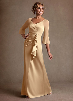 Azazie Nampa 신부의 어머니 드레스 쉬스 주름진 망사 플로어 길이 드레스 image2