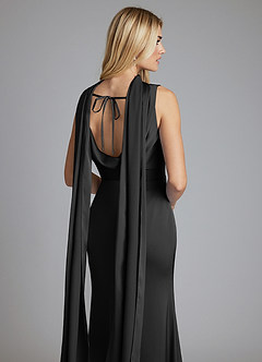 Azazie Tallie Bridesmaid Dresses Black Mermaid Pleated Stretch Satin Dress image3