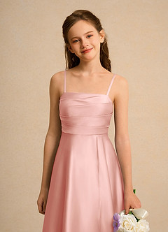 Azazie Pebbles Girl Jurken voor bloemenmeisjes A-Lijn Jurk van Mat Satijn Geplooid Rozet image4