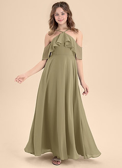 Azazie Tessabelle Junior Moss Green A-Line Off the Shoulder Chiffon Dress image6