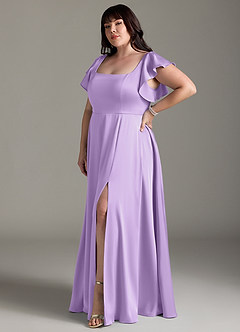 Azazie Bondi Bridesmaid Dresses Lilac A-Line Bow Stretch Satin Dress image9