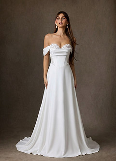 Azazie Ganelle Wedding Dresses Diamond White Nude A-Line Sweetheart Neckline Crepe Back Satin Dress image3