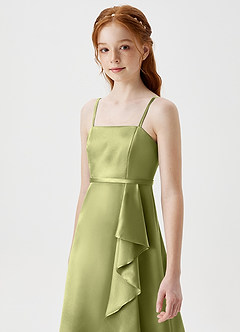 Azazie Kaylee Junior A-Linie Gürtel/Schärpe Metallischer Satin Kleid Pistazie image6