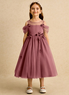 Azazie Juni Jurken voor bloemenmeisjes Baljurk Jurk van Tule Geplooid Amethist image5