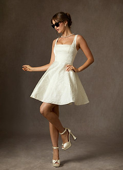 Azazie Regina Wedding Dresses Antique White A-Line with Pockets Floral Jacquard Dress image6