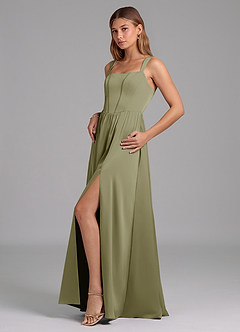 Azazie Rosaline Suknie dla druhen Linia A Rozcięcie z boku Satyna elastyczna Do ziemi Sukienka image5