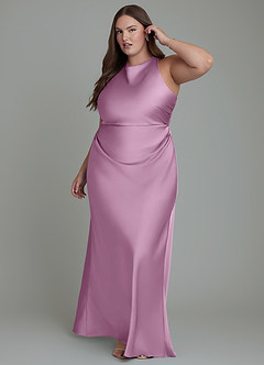 Azazie Evadne Bridesmaid Dresses Wisteria Sheath Pleated Stretch Satin Dress image11