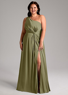 Azazie Brooke Jurken voor bruidsmeisjes Jurk van Stretch Satijn met A-Lijn One-Shoulder Pistache image8