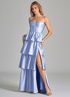 Azazie Faye Bridesmaid Dresses Ice A-Line Ruched Stretch Satin Dress image8