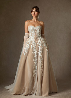 Azazie Sonnet Wedding Dresses Diamond White Nude Ball-Gown Strapless Lace Dress image2