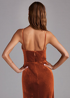 Azazie Maci Bridesmaid Dresses Burnt Orange Sheath Pleated Velvet Dress image5