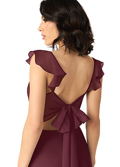 Azazie Everett Vestidos de damas de honor Vestido de Cabernet de Gasa de Corte en A con Cuello en V fruncido image5