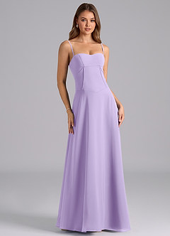 Azazie Valentine Vestidos de damas de honor Vestido de Lila de Gasa de Corte en A con Corsé image1