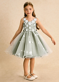 Azazie Junebug Flower Girl Dresses Ivory Pistachio Ball-Gown Lace Tulle Dress image6