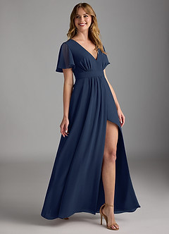 Azazie Zaniah Vestidos de damas de honor Vestido de Azul Marino Oscuro de Gasa de Corte en A image3