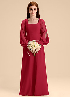 Azazie Bondi Junior Scarlet A-Line Blouson Chiffon Dress image4