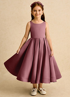 Azazie Babs Flower Girl Dresses Desert Rose Ball-Gown Pleated Matte Satin Dress image2