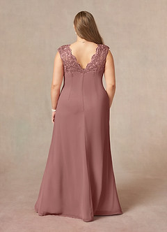 Azazie Gladys Vestidos para mãe da noiva Vestir Rosa Do Deserto de Chiffon de Linha A com Renda image8