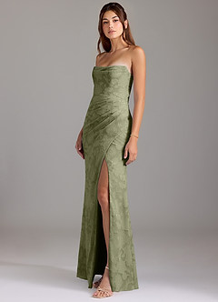 Azazie Leonis Bridesmaid Dresses Pistachio Sheath Strapless Floral Burnout Convertible Dress image5