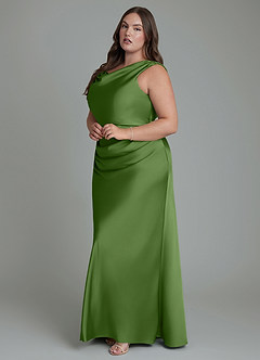 Azazie Kieryn Bridesmaid Dresses Basil Mermaid Pleated Stretch Satin Dress image10