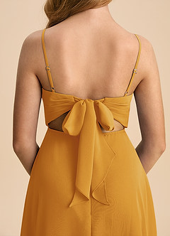 Azazie Shale Junior Butterscotch A-Line Bow Chiffon Dress image7