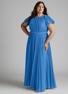 Azazie Kara Modest Bridesmaid Dresses A-Line Pleated Chiffon Floor-Length Dress image13