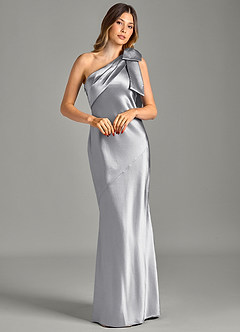 Azazie Yuanna Bridesmaid Dresses Silver Mermaid One Shoulder Metallic Satin Dress image3
