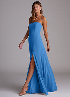 Azazie Wren Bridesmaid Dresses Blue Jay A-Line Side Slit Chiffon Convertible Dress image4