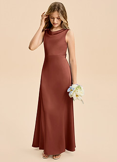 Azazie Kiki Junior Auburn A-Line Bow Stretch Satin Dress image4