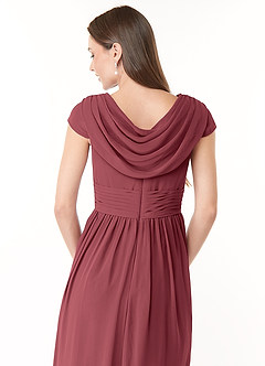 Azazie Organa Abiti da Damigella Abito A-Line in Chiffon Plissettato Merlot image6