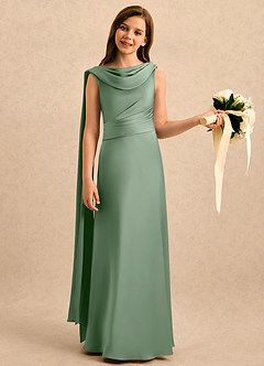 Azazie Sanah Girls Formal Flower Girl Klänningar Klänning A-Line i Stretch Satin Plisserad image3