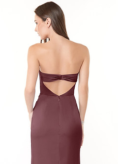 Azazie Leonis Bridesmaid Dresses Sangria Mermaid Pleated Stretch Satin Convertible Dress image5